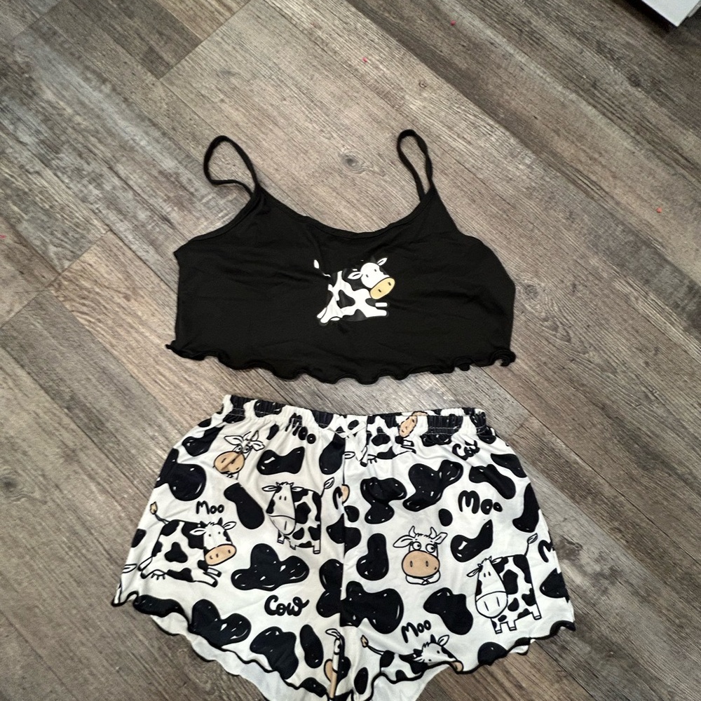 Black and White Cow Print Sleepwear Set